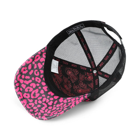 Von Dutch Kids Velvet Trucker Hat - Hot Pink Cheetah