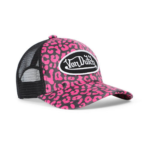 Von Dutch Kids Velvet Trucker Hat - Hot Pink Cheetah