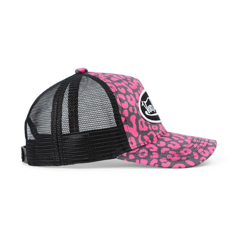 Von Dutch Kids Velvet Trucker Hat - Hot Pink Cheetah