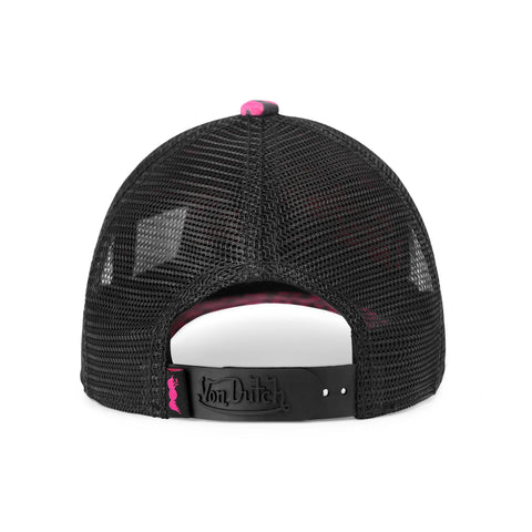 Von Dutch Kids Velvet Trucker Hat - Hot Pink Cheetah