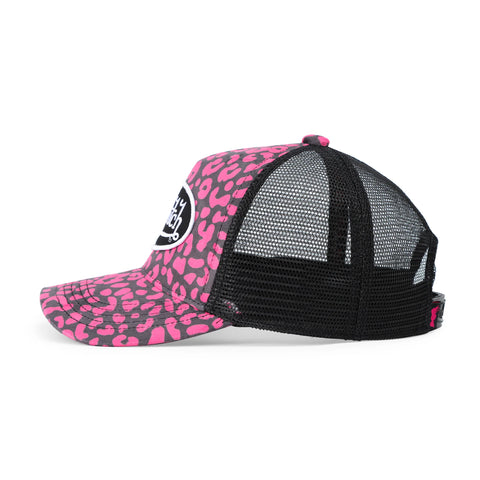 Von Dutch Kids Velvet Trucker Hat - Hot Pink Cheetah