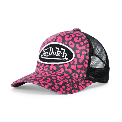 Von Dutch Kids Velvet Trucker Hat - Hot Pink Cheetah