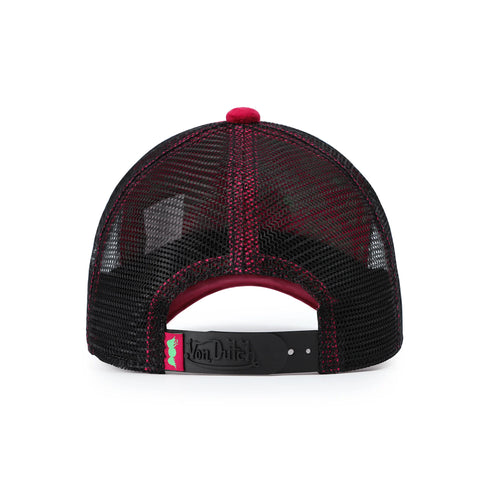Von Dutch Kids Velvet Trucker Hat - Wine/Lime