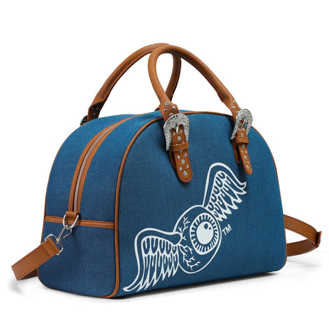 Von Dutch Denim & Brown Duffle Bowling Bag