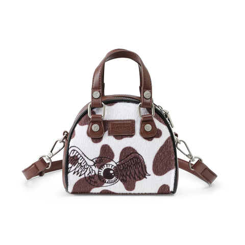 Von Dutch Mini Cow Print Bowling Bag - Brown & White