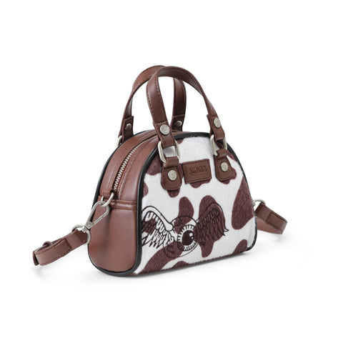 Von Dutch Mini Cow Print Bowling Bag - Brown & White