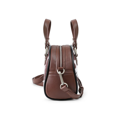 Von Dutch Mini Cow Print Bowling Bag - Brown & White