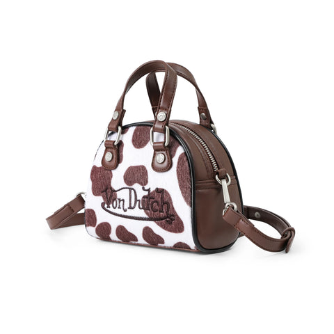 Von Dutch Mini Cow Print Bowling Bag - Brown & White