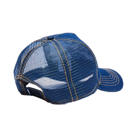 Von Dutch Navy Rhinestone Logo Denim Trucker Hat