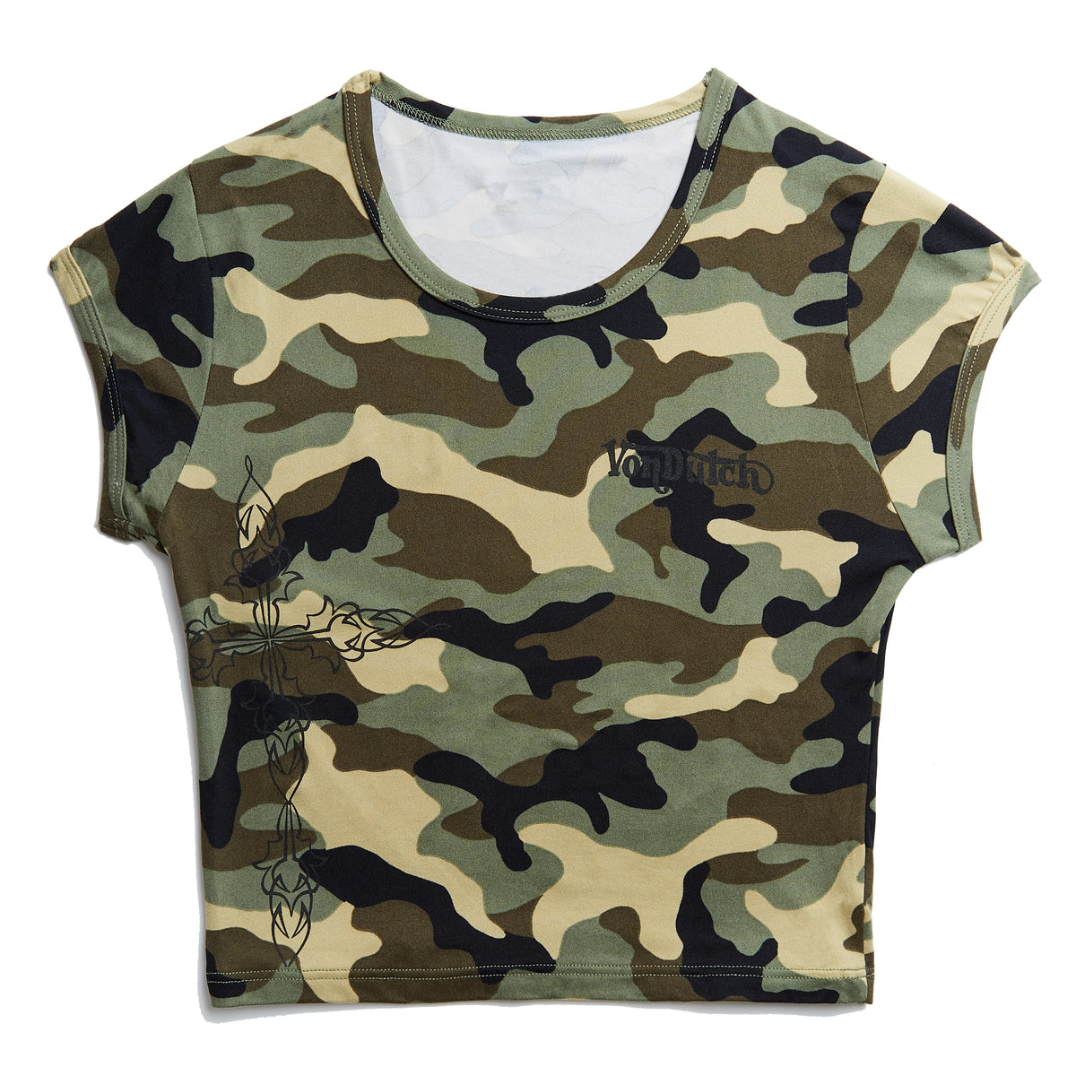 Von Dutch Green Camo Chopper Cross Baby Tee