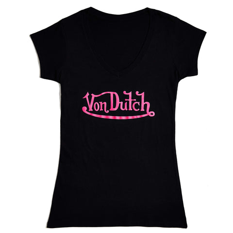 Von Dutch Originals Pink on Black V Neck