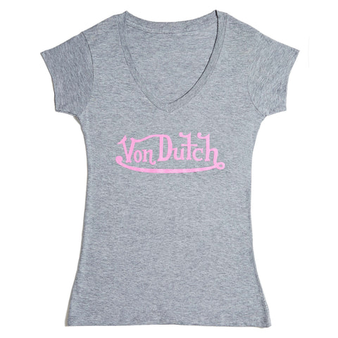 Von Dutch Originals Pink on Grey V Neck