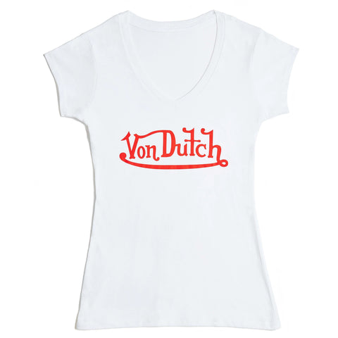 Von Dutch Originals Red on White V Neck