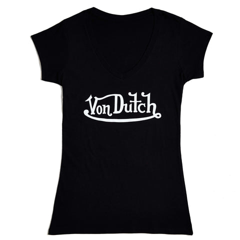 Von Dutch Originals White on Black V Neck