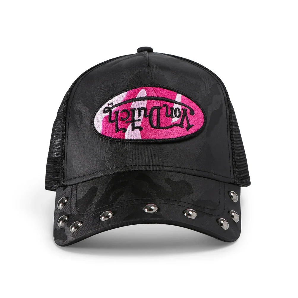 Von Dutch 415 Black & Pink Studded Trucker Hat