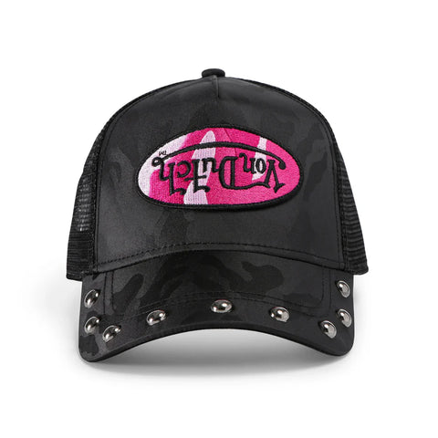 Von Dutch 415 Black & Pink Studded Trucker Hat