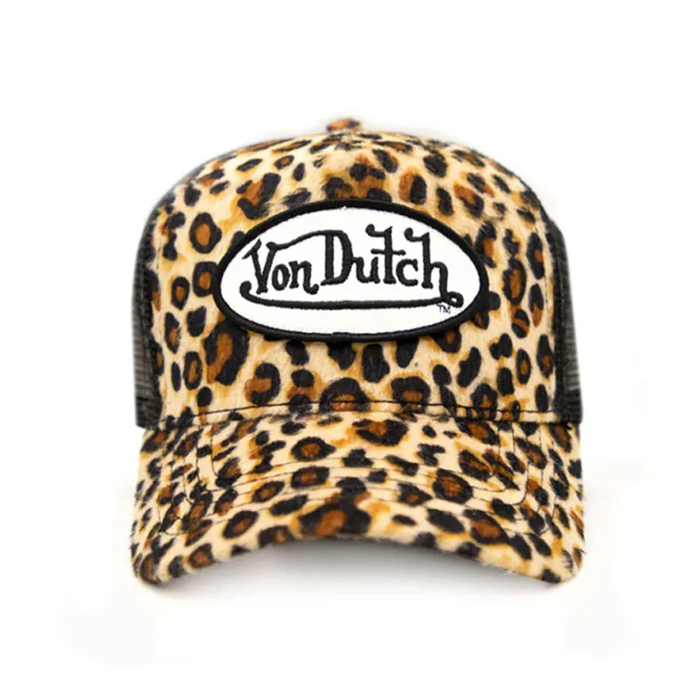 Von Dutch Leopard Print Velvet Trucker Hat