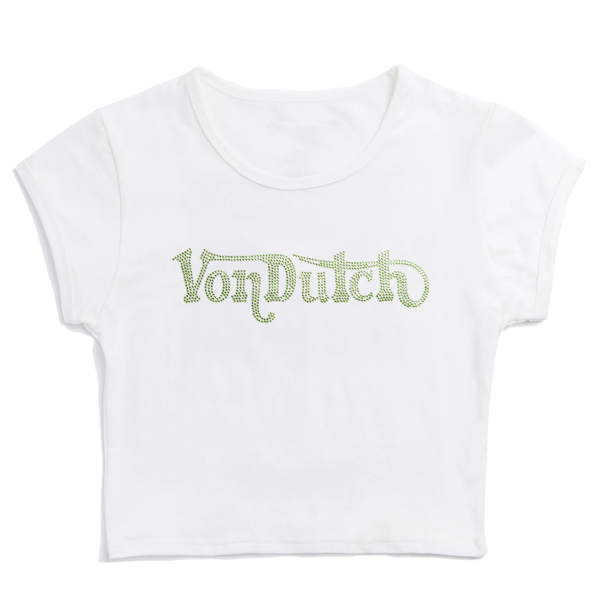 Von Dutch White & Green Ranch Logo Rhinestone Baby Tee