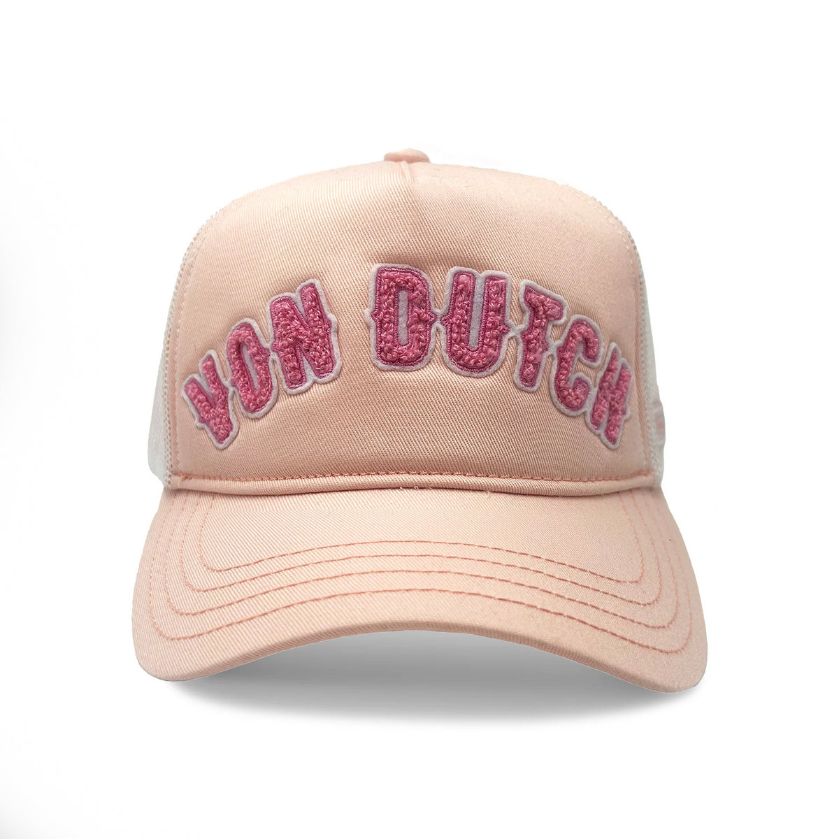 Von Dutch White & Pink Curved Terry Logo Trucker Hat