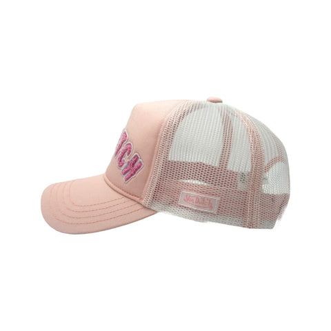 Von Dutch White & Pink Curved Terry Logo Trucker Hat