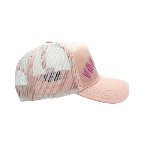 Von Dutch White & Pink Curved Terry Logo Trucker Hat