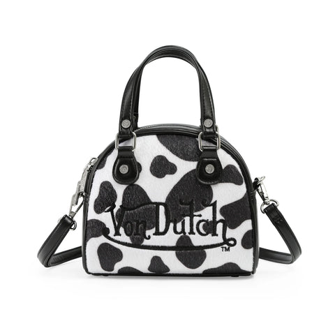 Von Dutch Black & White Cow Print Vegan Pony Hair Bowling Bag