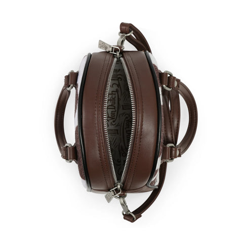 Von Dutch Brown & White Cow Print Vegan Pony Hair Bowling Bag