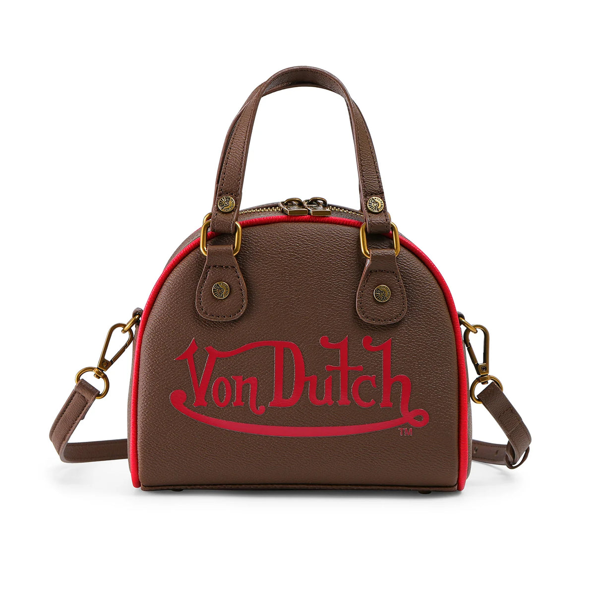 Von Dutch Dark Brown & Red Two-Tone Bowling Bag