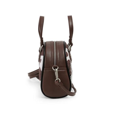 Von Dutch Brown & White Cow Print Vegan Pony Hair Bowling Bag