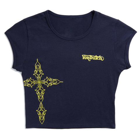 Von Dutch Navy Blue & Yellow Chopper Cross Baby Tee