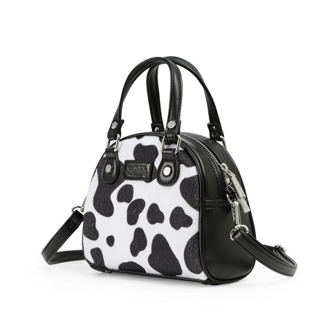 Von Dutch Black & White Cow Print Vegan Pony Hair Bowling Bag