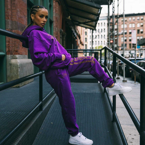 Von Dutch Jogger Purple with Gold Rhinestones