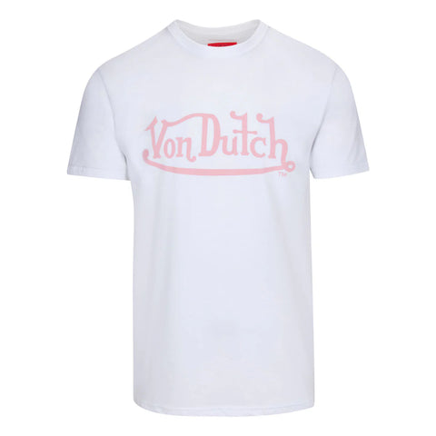 Von Dutch White with Pink Classic Wordmark Tee