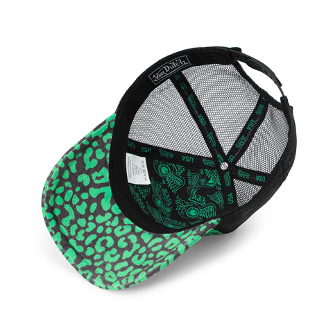 Von Dutch Kids Velvet Trucker Hat - Lime Green Cheetah