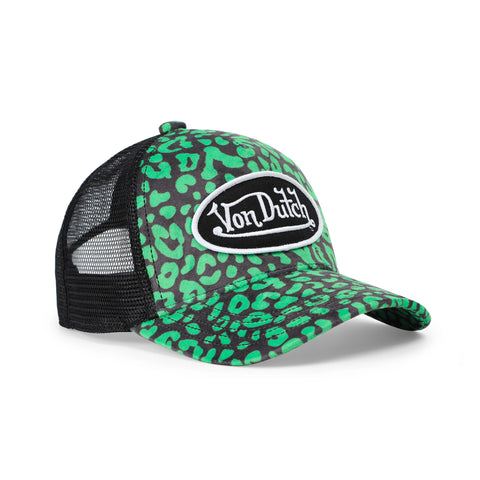 Von Dutch Kids Velvet Trucker Hat - Lime Green Cheetah