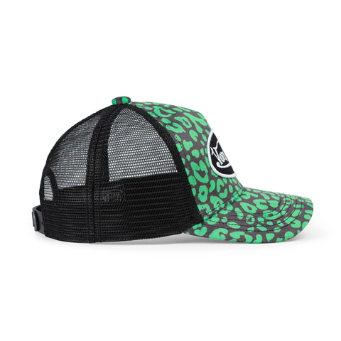 Von Dutch Kids Velvet Trucker Hat - Lime Green Cheetah