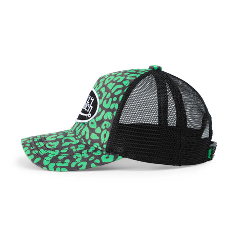 Von Dutch Kids Velvet Trucker Hat - Lime Green Cheetah