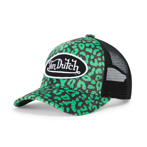 Von Dutch Kids Velvet Trucker Hat - Lime Green Cheetah