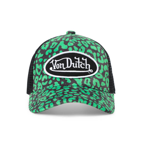 Von Dutch Kids Velvet Trucker Hat - Lime Green Cheetah