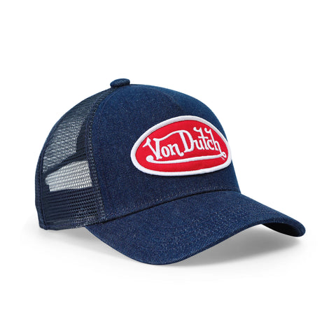 Von Dutch Kids Denim Trucker Hat - Red & White Logo
