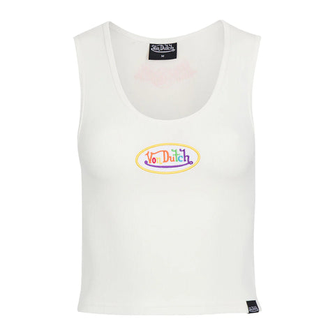 Von Dutch Rainbow Logo White Crop Tank
